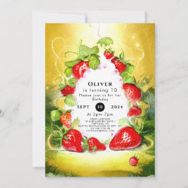 魅惑のカラフル喜びイチゴ誕生日 招待状