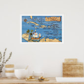 魅惑のカリブ海地図 20x30 印刷 ポスター (キッチン)