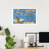 魅惑のカリブ海地図 20x30 印刷 ポスター (ホームオフィス)