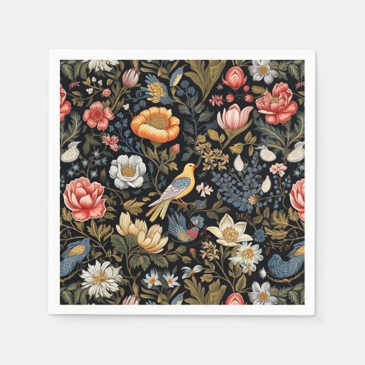 魅惑のガーデンイエローバードと花のヴィンテージ スタンダードカクテルナプキン (正面)