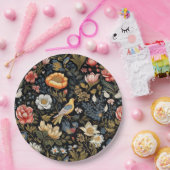 魅惑のガーデンイエローバードと花のヴィンテージ ペーパープレート (パーティー)