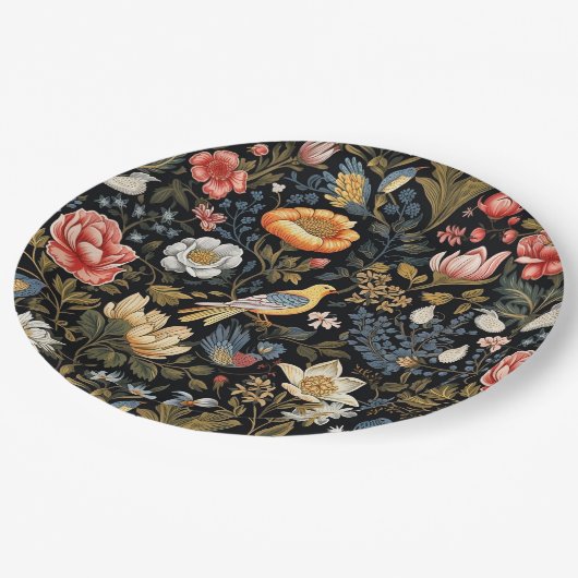 魅惑のガーデンイエローバードと花のヴィンテージ ペーパープレート (アングル)