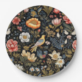 魅惑のガーデンイエローバードと花のヴィンテージ ペーパープレート (正面)