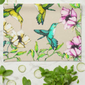 魅惑のガーデンウォーターカラーハミングバード&フラワー キッチンタオル (折り畳み)