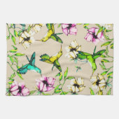 魅惑のガーデンウォーターカラーハミングバード&フラワー キッチンタオル (横)