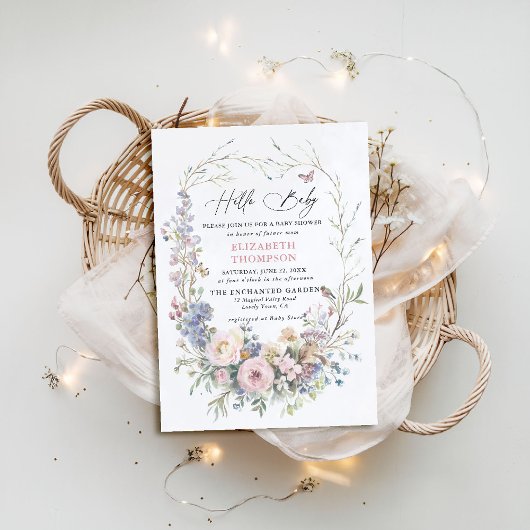 魅惑のガーデンバードバタフライパステルベビーシャワー 招待状