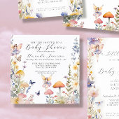 魅惑のガーデンフェアリーのワイルドフラワーベビーガールシャワー 招待状