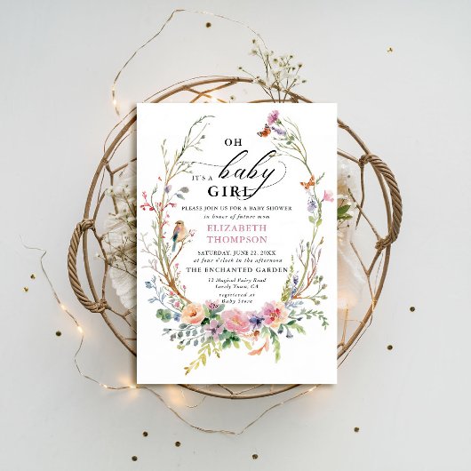 魅惑のガーデンワイルドフラワーベビーお洒落シャワー 招待状