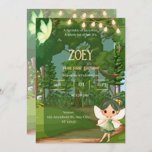 魅惑のガーデン妖精と蝶 招待状 (正面/裏面)