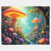 魅惑のキノコの森の夢 フリースブランケット (正面(横))