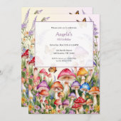 魅惑のキノコの森の誕生日ガールズ招待状 招待状 (正面/裏面)