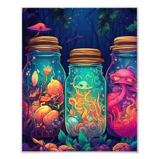 魅惑のキノコ瓶 – ハイパーカラフル フォトプリント (正面)