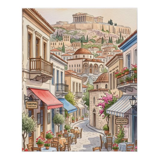 魅惑のギリシャ アテネ 水彩画 ポスター (正面)