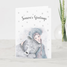魅惑のクマと女の子のパーソナライズされたクリスマス カード