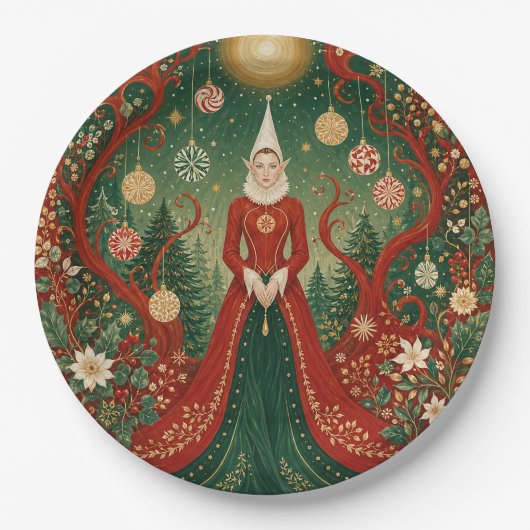 魅惑のクリスマスの森のエルフの女王 ペーパープレート (正面)