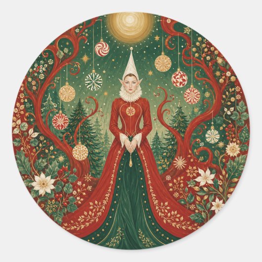 魅惑のクリスマスの森のエルフの女王 ラウンドシール (正面)