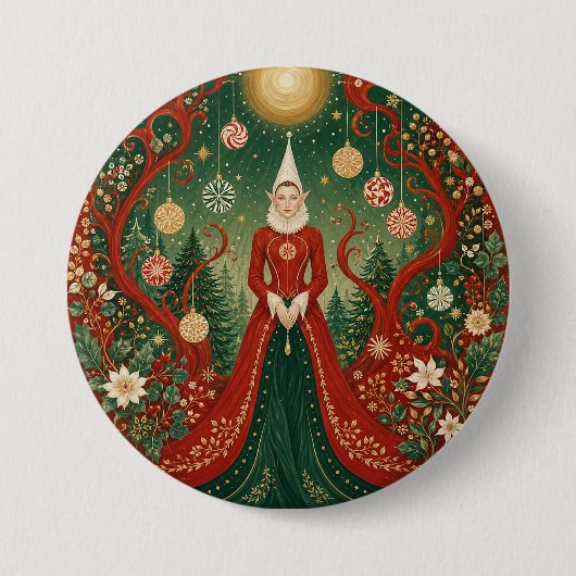 魅惑のクリスマスの森のエルフの女王 缶バッジ (正面)