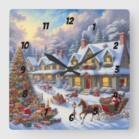 魅惑のクリスマス・ビレッジ・シーン スクエア壁時計 (正面)