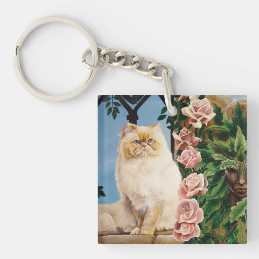 魅惑のクリーム色のペルシャ猫とバラの森のドリアード キーホルダー (正面)