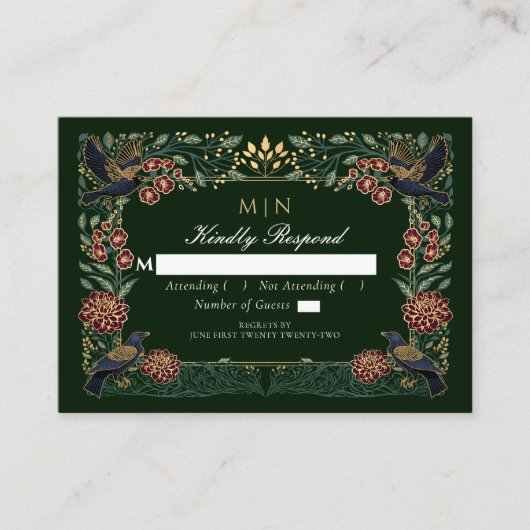 魅惑のゴシックレイヴンフローラ結婚ズダリアRSVP エンクロージャーカード (正面)