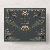 魅惑のゴシックレイヴン結婚フローラのセージ オールインワン招待状 (裏面)