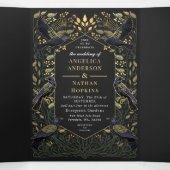 魅惑のゴシックレイヴン結婚フローラの緑 三つ折り招待状 (内部中)