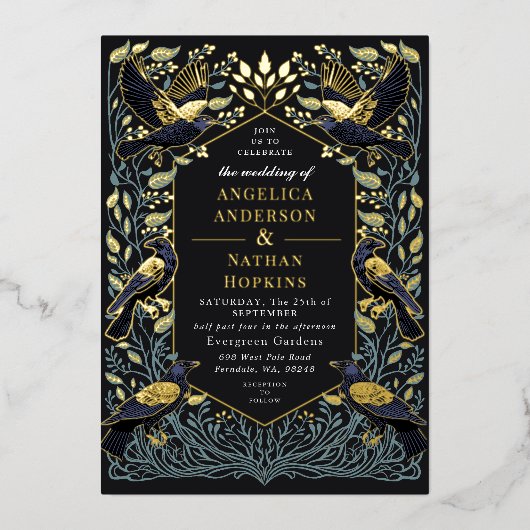 魅惑のゴシック風のフローラ結婚ズ 箔招待状 (正面)