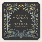 魅惑のゴシック ラヴェン フローラル ウェディング スクエアペーパーコースター (正面)