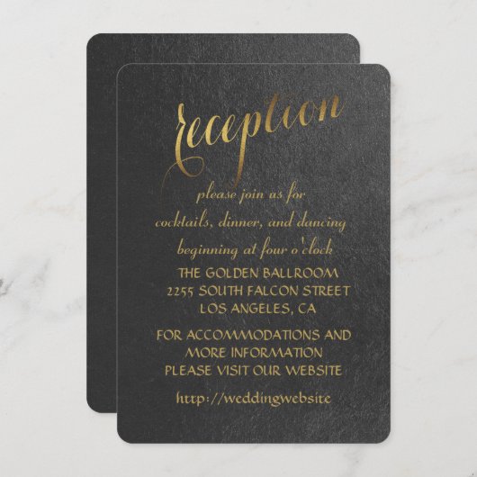 魅惑のゴールド箔 ブラック ウェディング レセプション 招待状 (正面/裏面)