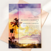 魅惑のサンセットイブニング パーム ウォーターカラー ウェディング 招待状