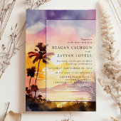 魅惑のサンセットイブニング パーム ウォーターカラー ウェディング 招待状