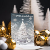 魅惑のシルバーフロステッドツリー&トナカイのクリスマス シーズンカード