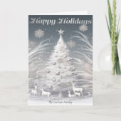 魅惑のシルバーフロステッドツリー&トナカイのクリスマス シーズンカード (正面)