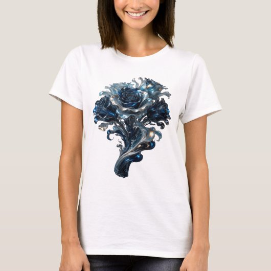 魅惑のシルバーBLUE+ROSESスローガンTシャツ Tシャツ (正面)