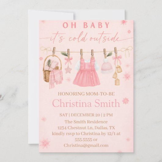 魅惑のスノーフレークベイビーシャワー　～あなたの女の子のための～ 招待状 (正面)