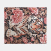 魅惑のタイガーピンクの花 フリースブランケット (正面(横))