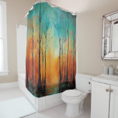 魅惑のティール(緑がかった色)の静けさ:水の色の森ショー シャワーカーテン (インサイチュ)