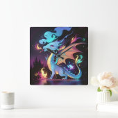 魅惑のドラゴンの火 スクエア壁時計 (ホーム)