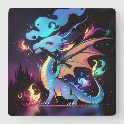 魅惑のドラゴンの火 スクエア壁時計 (正面)
