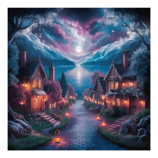 魅惑のナイトビレッジ – クリスマスウォールアート フォトプリント            (正面)