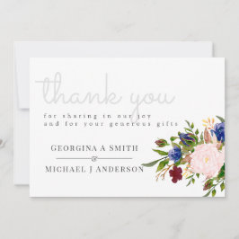 魅惑のネイビーブルー バーガンディー ピンクの花 カスタム サンキューカード