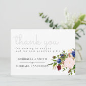 魅惑のネイビーブルー バーガンディー ピンクの花 カスタム サンキューカード (スタンド正面)