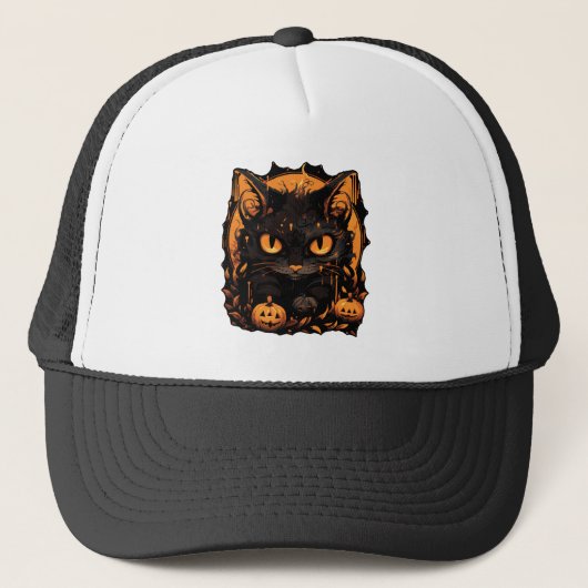魅惑のハロウィン: カボチャの中の黒猫 キャップ (正面)