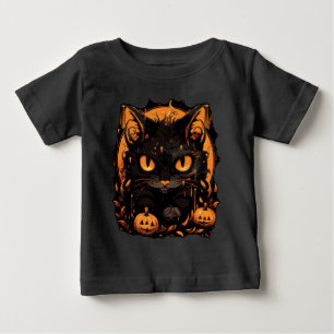 魅惑のハロウィン: カボチャの中の黒猫 ベビーTシャツ