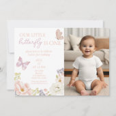魅惑のバタフライガーデンファースト誕生日写真 招待状 (正面)