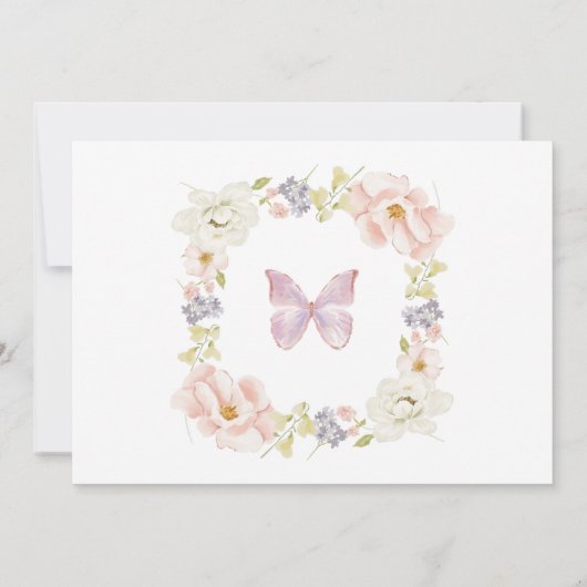 魅惑のバタフライガーデンファースト誕生日写真 招待状 (裏面)