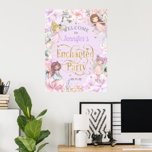 魅惑のパーティー妖精をテーマにした女の子の誕生日へようこそ ポスター (ホームオフィス)