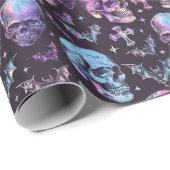 魅惑のパープル スカル バット & 十字架 ラッピングペーパー (ロールコーナー)