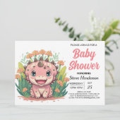 魅惑のピンクの恐竜の女の子の赤ちゃんシャワー 招待状 (スタンド正面)