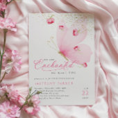 魅惑のピンクの蝶のベビーシャワー 招待状